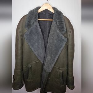 Mario Valentino Italy Shearling Coat Mens Large Green Leather Sheepskin Jacket
